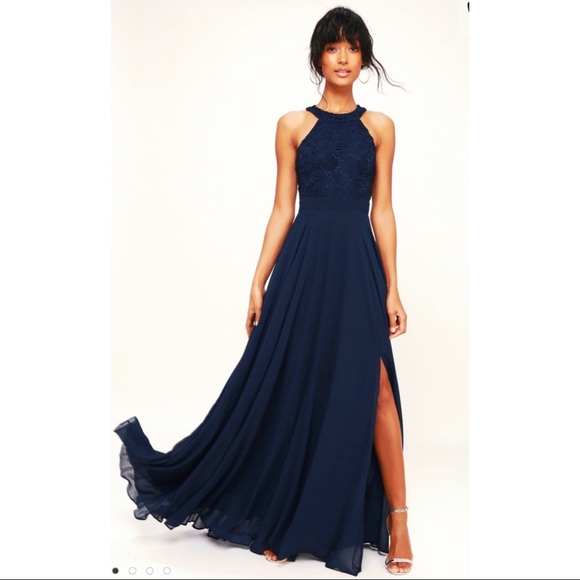 Navy Blue Lace Maxi Dress - Picture 2 of 4